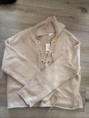 Maurices Lace-Up V-Neck Sweater - Beige